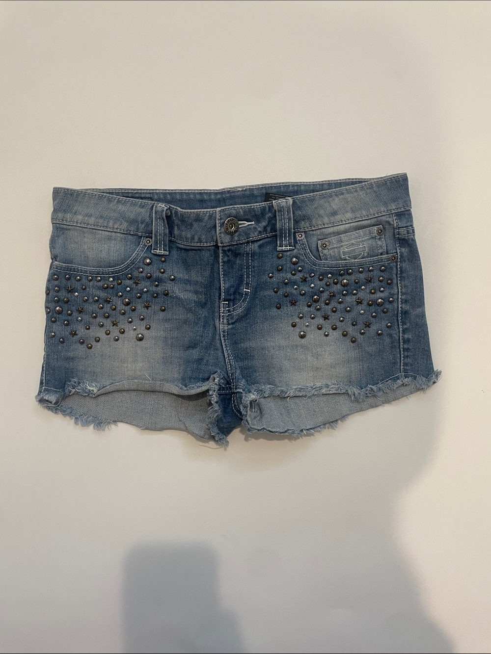 Harley-Davidson Light Blue Studded Denim Cutoff Shorts